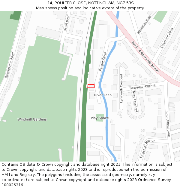 14, POULTER CLOSE, NOTTINGHAM, NG7 5RS: Location map and indicative extent of plot