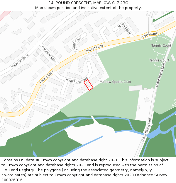 14, POUND CRESCENT, MARLOW, SL7 2BG: Location map and indicative extent of plot