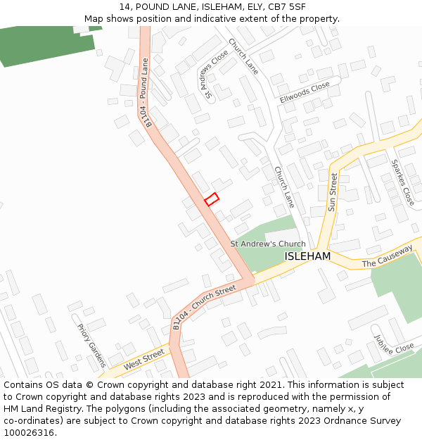 14, POUND LANE, ISLEHAM, ELY, CB7 5SF: Location map and indicative extent of plot