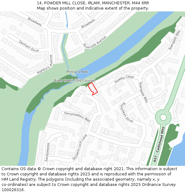 14, POWDER MILL CLOSE, IRLAM, MANCHESTER, M44 6RR: Location map and indicative extent of plot