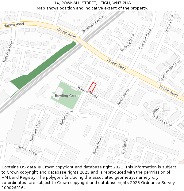 14, POWNALL STREET, LEIGH, WN7 2HA: Location map and indicative extent of plot