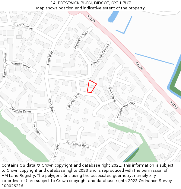 14, PRESTWICK BURN, DIDCOT, OX11 7UZ: Location map and indicative extent of plot
