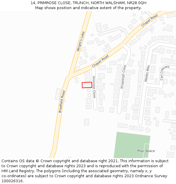 14, PRIMROSE CLOSE, TRUNCH, NORTH WALSHAM, NR28 0QH: Location map and indicative extent of plot