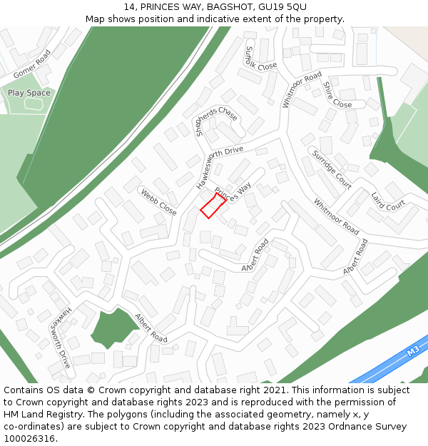 14, PRINCES WAY, BAGSHOT, GU19 5QU: Location map and indicative extent of plot