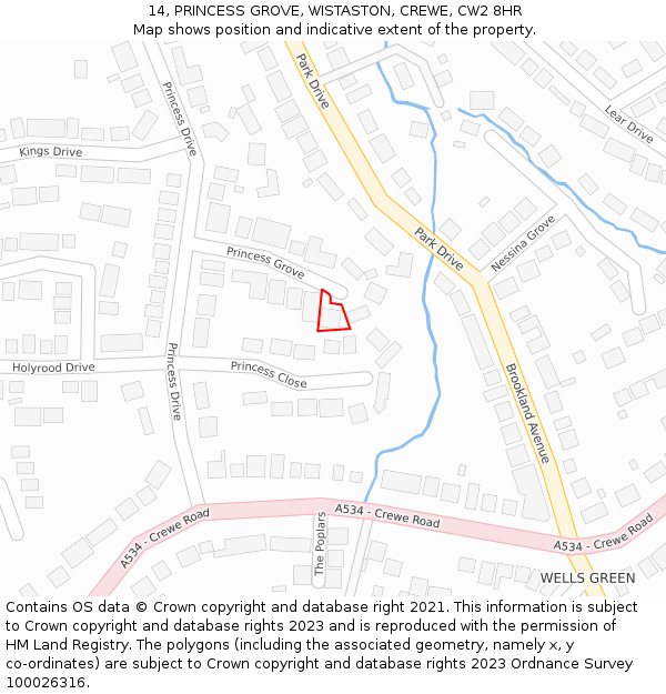 14, PRINCESS GROVE, WISTASTON, CREWE, CW2 8HR: Location map and indicative extent of plot