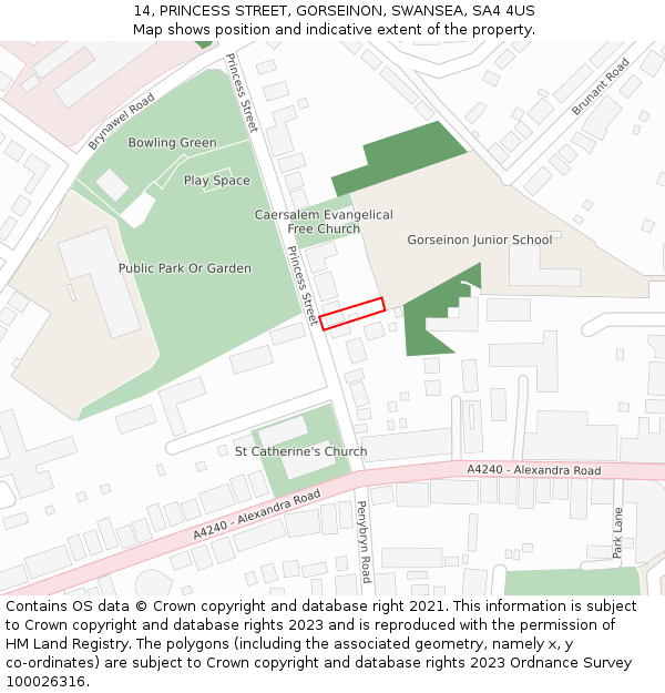 14, PRINCESS STREET, GORSEINON, SWANSEA, SA4 4US: Location map and indicative extent of plot