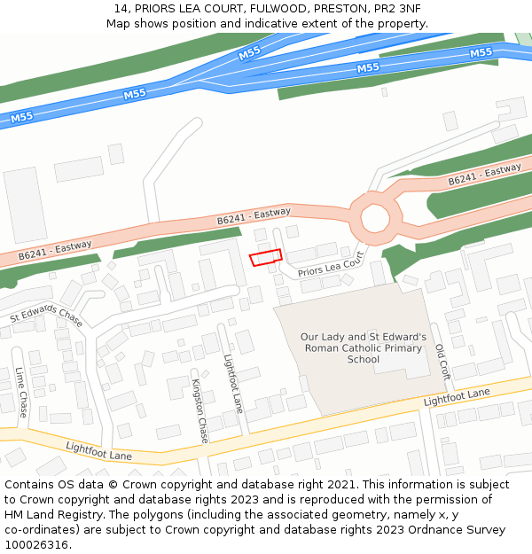 14, PRIORS LEA COURT, FULWOOD, PRESTON, PR2 3NF: Location map and indicative extent of plot