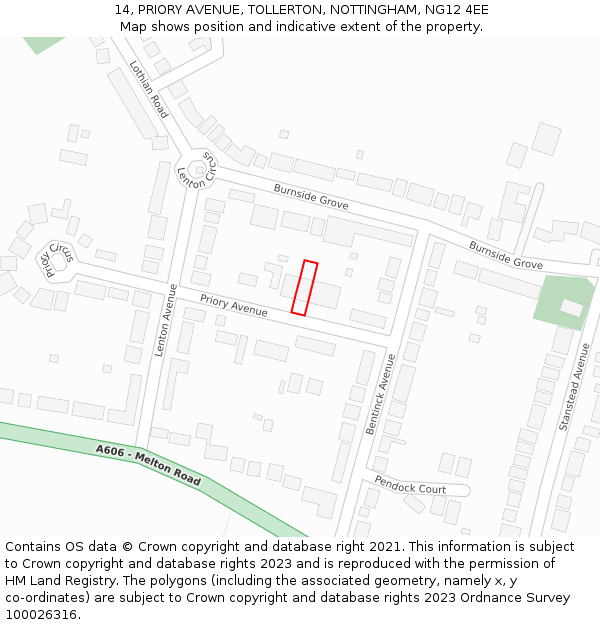 14, PRIORY AVENUE, TOLLERTON, NOTTINGHAM, NG12 4EE: Location map and indicative extent of plot