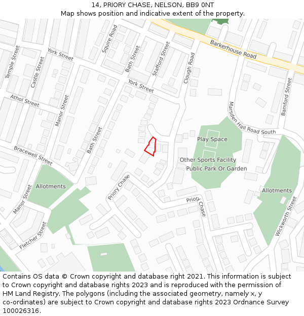 14, PRIORY CHASE, NELSON, BB9 0NT: Location map and indicative extent of plot