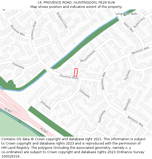 14, PROVENCE ROAD, HUNTINGDON, PE29 6UW: Location map and indicative extent of plot