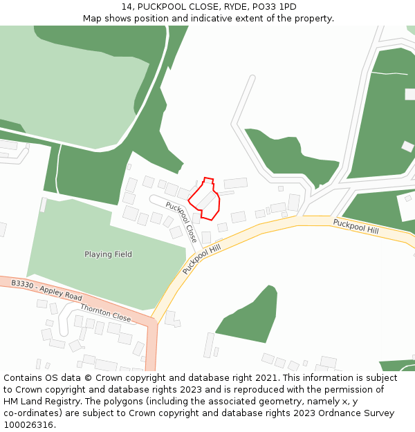 14, PUCKPOOL CLOSE, RYDE, PO33 1PD: Location map and indicative extent of plot