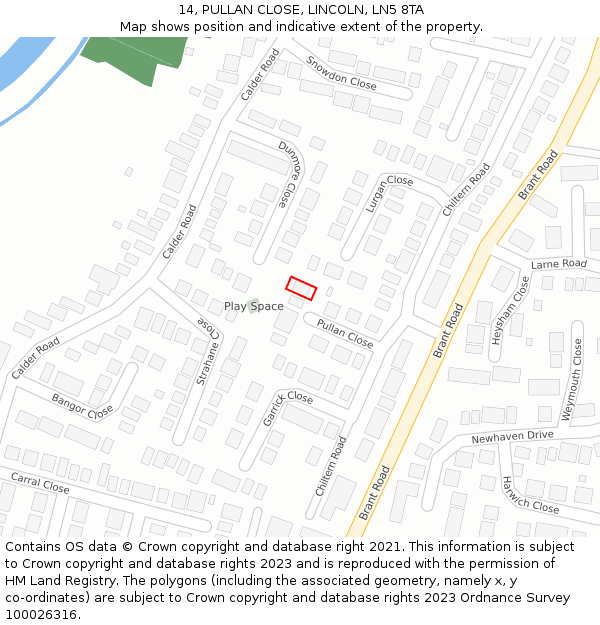 14, PULLAN CLOSE, LINCOLN, LN5 8TA: Location map and indicative extent of plot