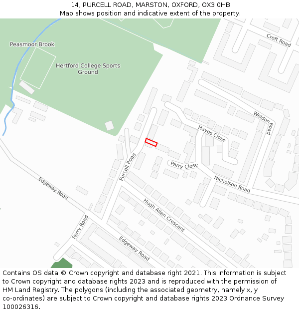 14, PURCELL ROAD, MARSTON, OXFORD, OX3 0HB: Location map and indicative extent of plot