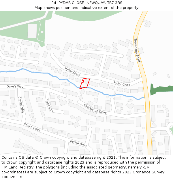 14, PYDAR CLOSE, NEWQUAY, TR7 3BS: Location map and indicative extent of plot