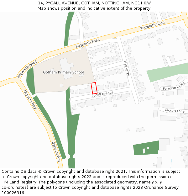 14, PYGALL AVENUE, GOTHAM, NOTTINGHAM, NG11 0JW: Location map and indicative extent of plot