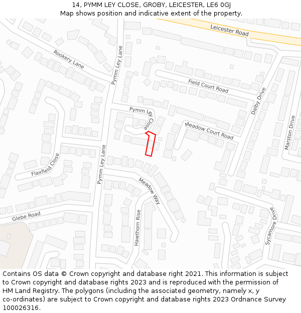 14, PYMM LEY CLOSE, GROBY, LEICESTER, LE6 0GJ: Location map and indicative extent of plot