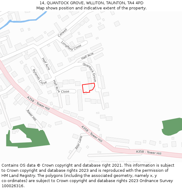 14, QUANTOCK GROVE, WILLITON, TAUNTON, TA4 4PD: Location map and indicative extent of plot