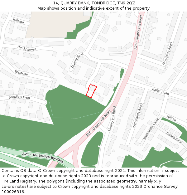 14, QUARRY BANK, TONBRIDGE, TN9 2QZ: Location map and indicative extent of plot