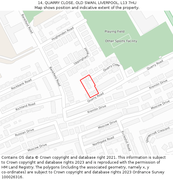 14, QUARRY CLOSE, OLD SWAN, LIVERPOOL, L13 7HU: Location map and indicative extent of plot