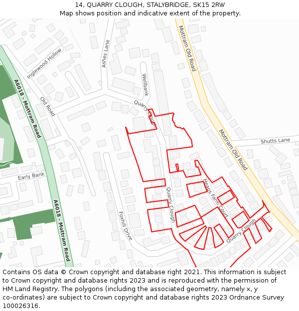 14, QUARRY CLOUGH, STALYBRIDGE, SK15 2RW: Location map and indicative extent of plot