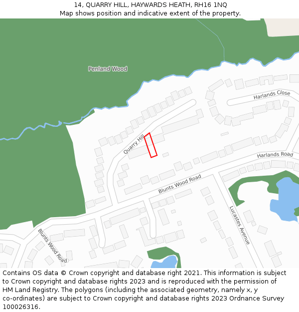 14, QUARRY HILL, HAYWARDS HEATH, RH16 1NQ: Location map and indicative extent of plot