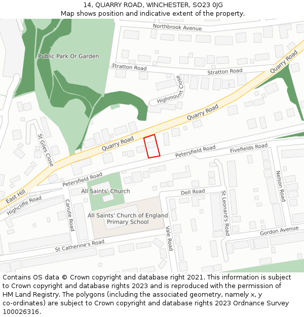 14, QUARRY ROAD, WINCHESTER, SO23 0JG: Location map and indicative extent of plot