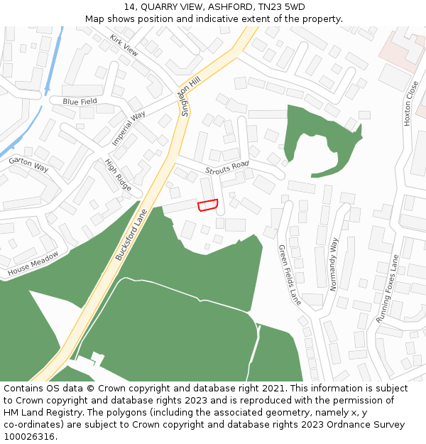 14, QUARRY VIEW, ASHFORD, TN23 5WD: Location map and indicative extent of plot