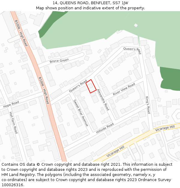 14, QUEENS ROAD, BENFLEET, SS7 1JW: Location map and indicative extent of plot