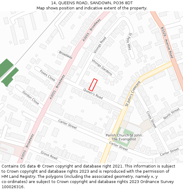 14, QUEENS ROAD, SANDOWN, PO36 8DT: Location map and indicative extent of plot