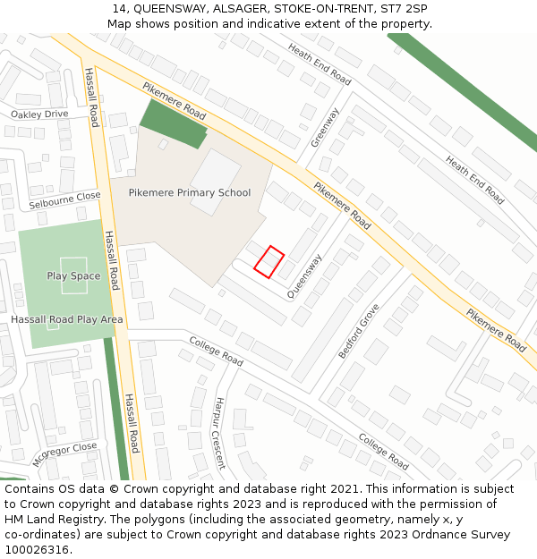 14, QUEENSWAY, ALSAGER, STOKE-ON-TRENT, ST7 2SP: Location map and indicative extent of plot