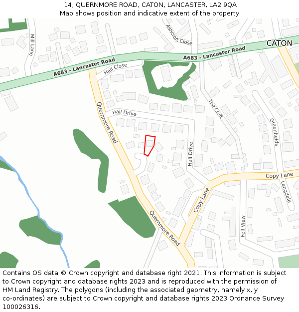 14, QUERNMORE ROAD, CATON, LANCASTER, LA2 9QA: Location map and indicative extent of plot