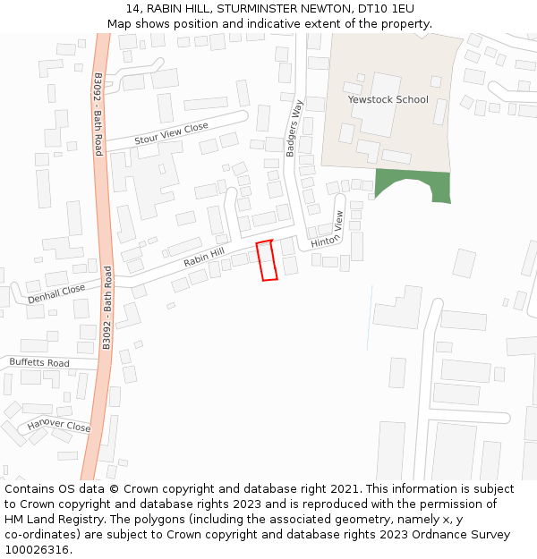 14, RABIN HILL, STURMINSTER NEWTON, DT10 1EU: Location map and indicative extent of plot