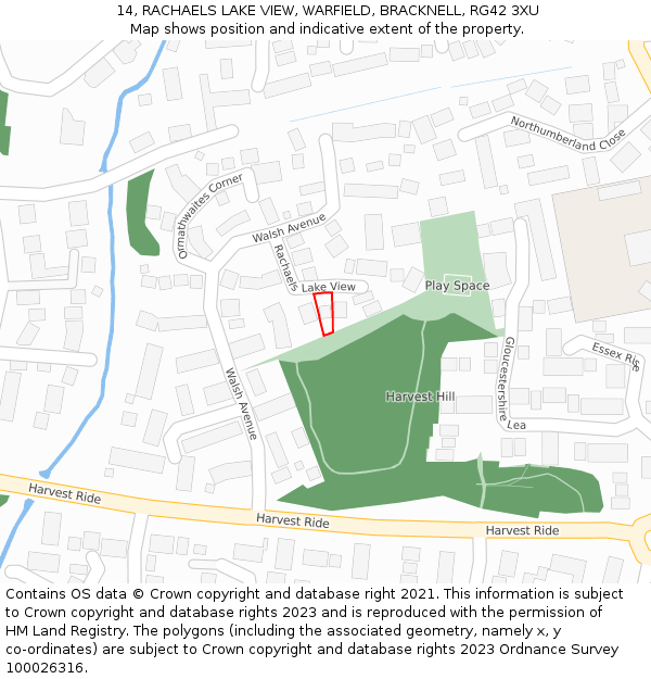 14, RACHAELS LAKE VIEW, WARFIELD, BRACKNELL, RG42 3XU: Location map and indicative extent of plot