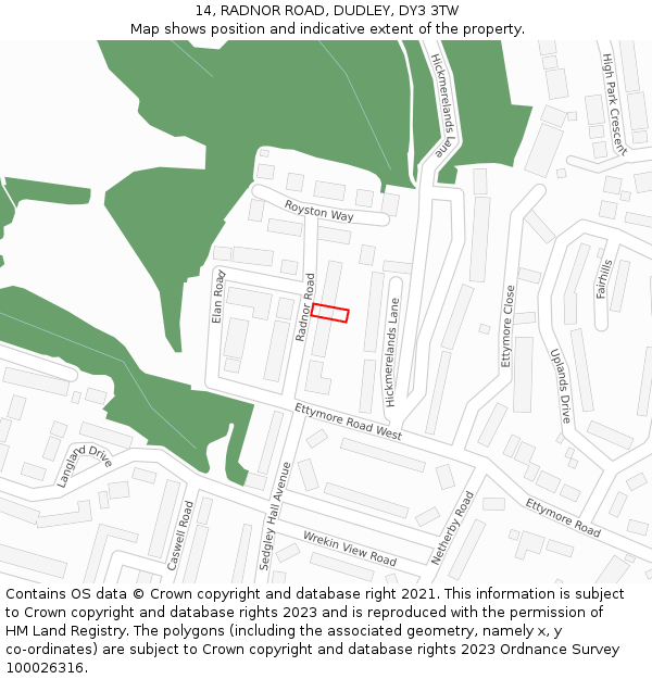 14, RADNOR ROAD, DUDLEY, DY3 3TW: Location map and indicative extent of plot