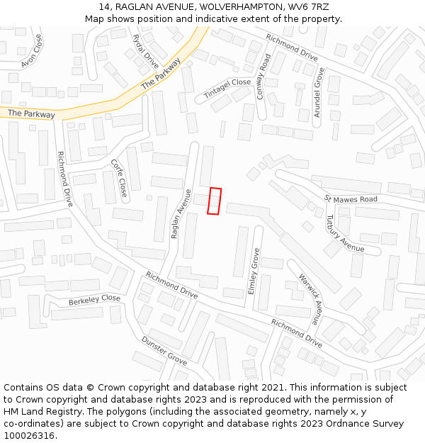 14, RAGLAN AVENUE, WOLVERHAMPTON, WV6 7RZ: Location map and indicative extent of plot