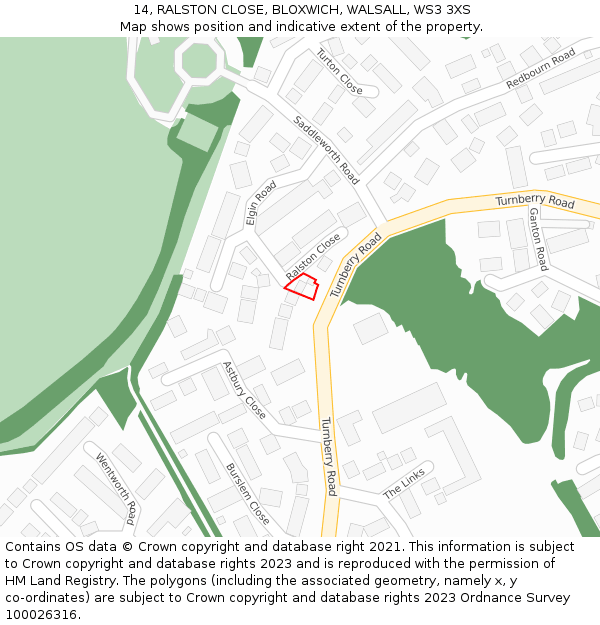 14, RALSTON CLOSE, BLOXWICH, WALSALL, WS3 3XS: Location map and indicative extent of plot