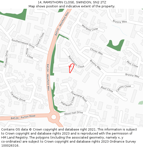 14, RAMSTHORN CLOSE, SWINDON, SN2 2TZ: Location map and indicative extent of plot