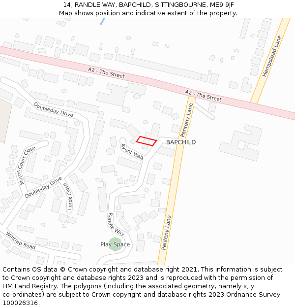 14, RANDLE WAY, BAPCHILD, SITTINGBOURNE, ME9 9JF: Location map and indicative extent of plot