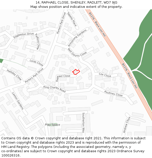 14, RAPHAEL CLOSE, SHENLEY, RADLETT, WD7 9JG: Location map and indicative extent of plot