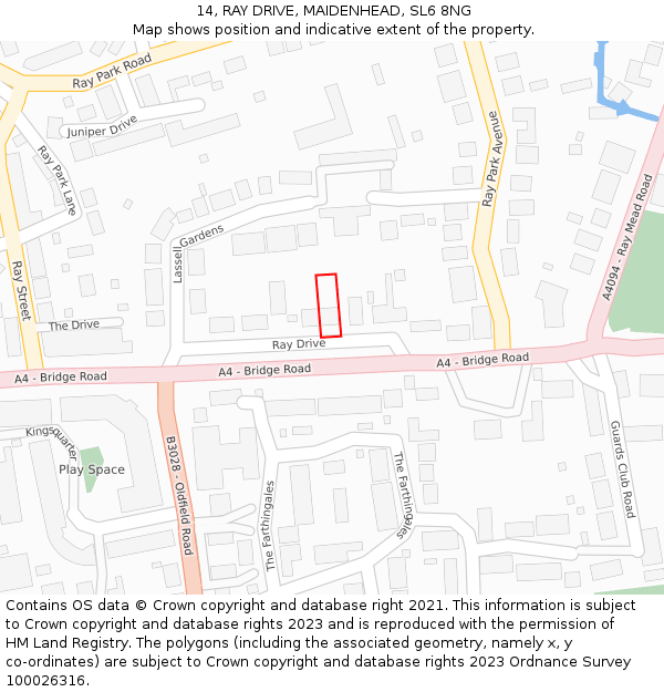 14, RAY DRIVE, MAIDENHEAD, SL6 8NG: Location map and indicative extent of plot