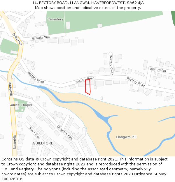 14, RECTORY ROAD, LLANGWM, HAVERFORDWEST, SA62 4JA: Location map and indicative extent of plot