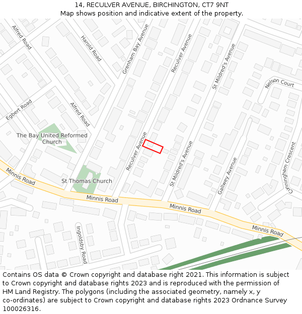 14, RECULVER AVENUE, BIRCHINGTON, CT7 9NT: Location map and indicative extent of plot