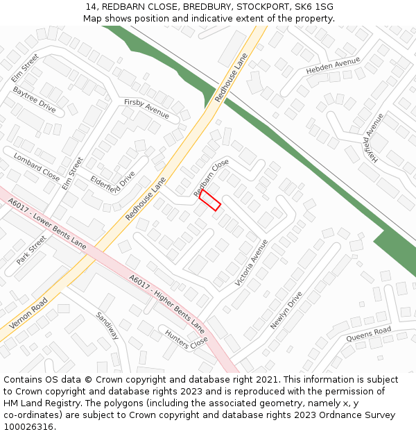 14, REDBARN CLOSE, BREDBURY, STOCKPORT, SK6 1SG: Location map and indicative extent of plot