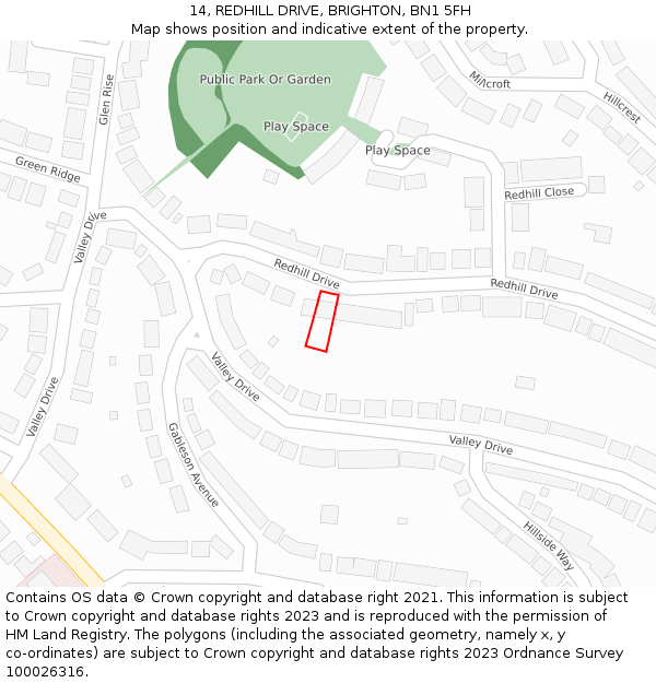 14, REDHILL DRIVE, BRIGHTON, BN1 5FH: Location map and indicative extent of plot