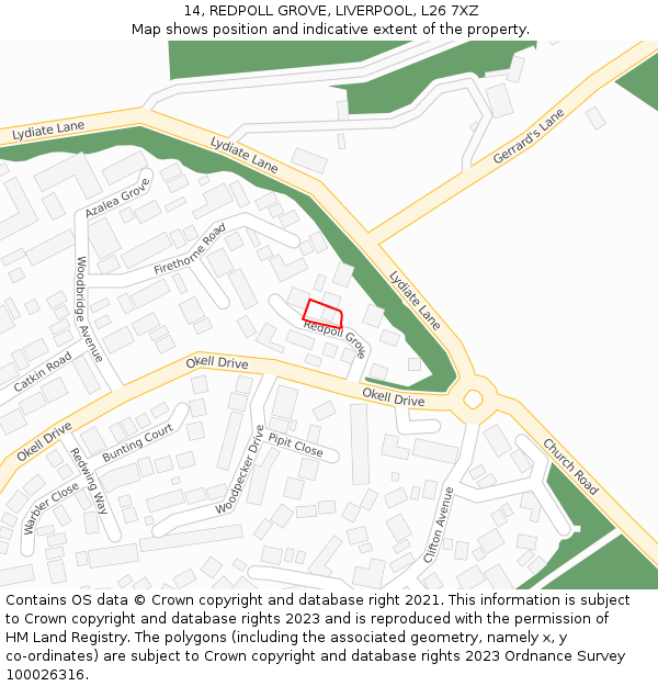 14, REDPOLL GROVE, LIVERPOOL, L26 7XZ: Location map and indicative extent of plot