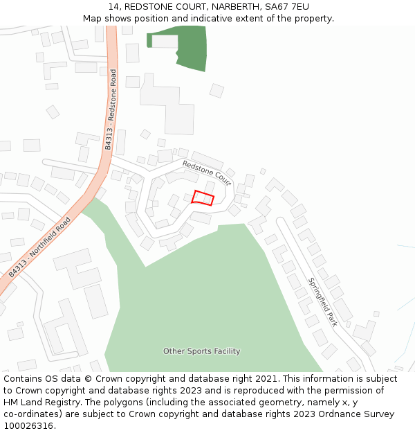14, REDSTONE COURT, NARBERTH, SA67 7EU: Location map and indicative extent of plot