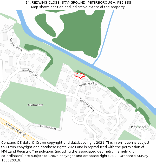 14, REDWING CLOSE, STANGROUND, PETERBOROUGH, PE2 8SS: Location map and indicative extent of plot