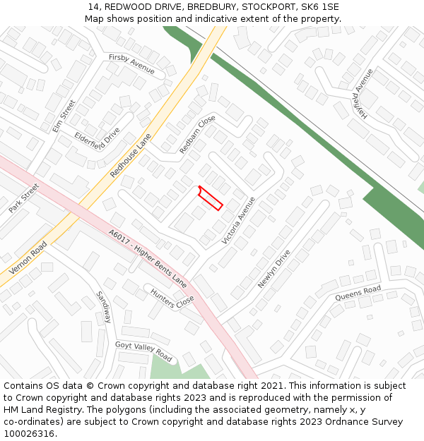 14, REDWOOD DRIVE, BREDBURY, STOCKPORT, SK6 1SE: Location map and indicative extent of plot