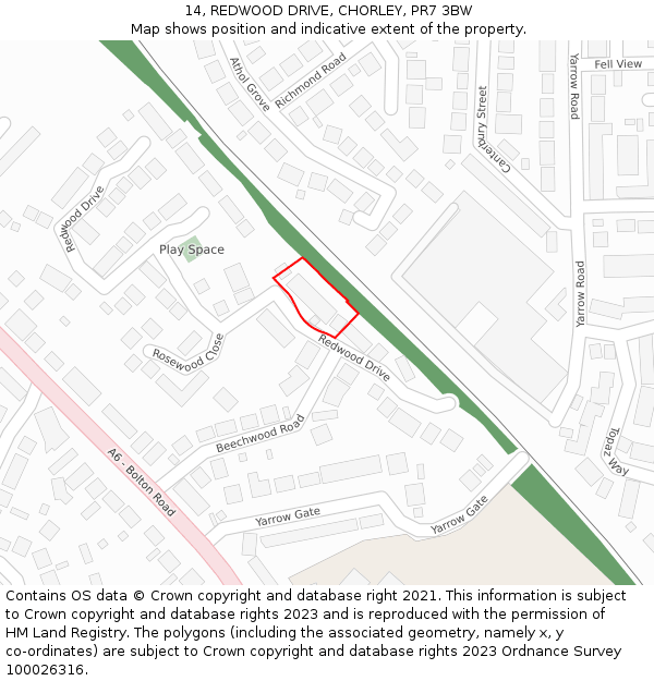 14, REDWOOD DRIVE, CHORLEY, PR7 3BW: Location map and indicative extent of plot