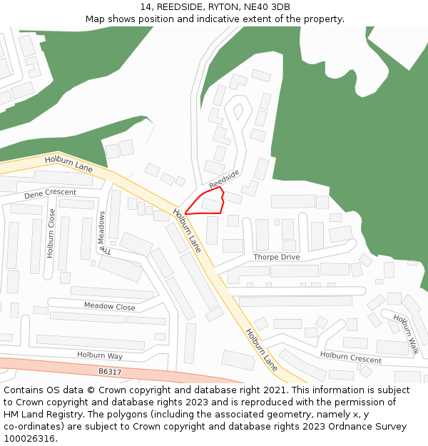 14, REEDSIDE, RYTON, NE40 3DB: Location map and indicative extent of plot